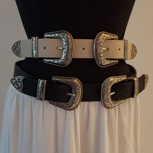 Beige Double Buckle Western Belt